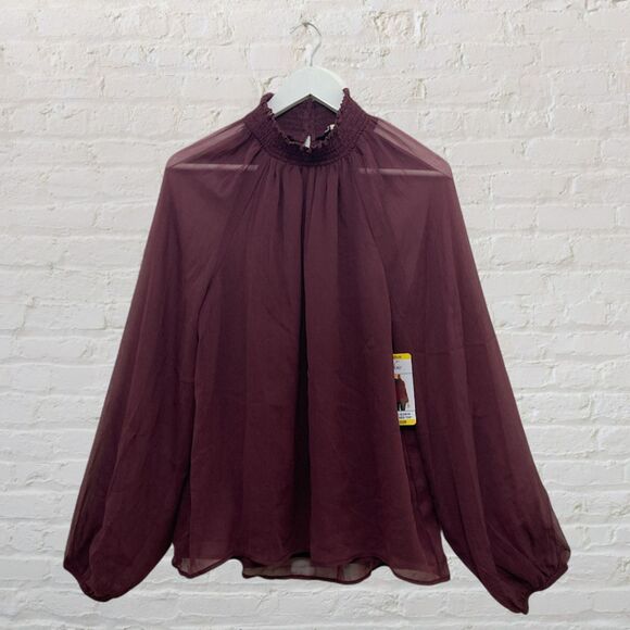 Joie Limited Edition Burgundy Mesh Blouse Size M - Picture 2 of 16